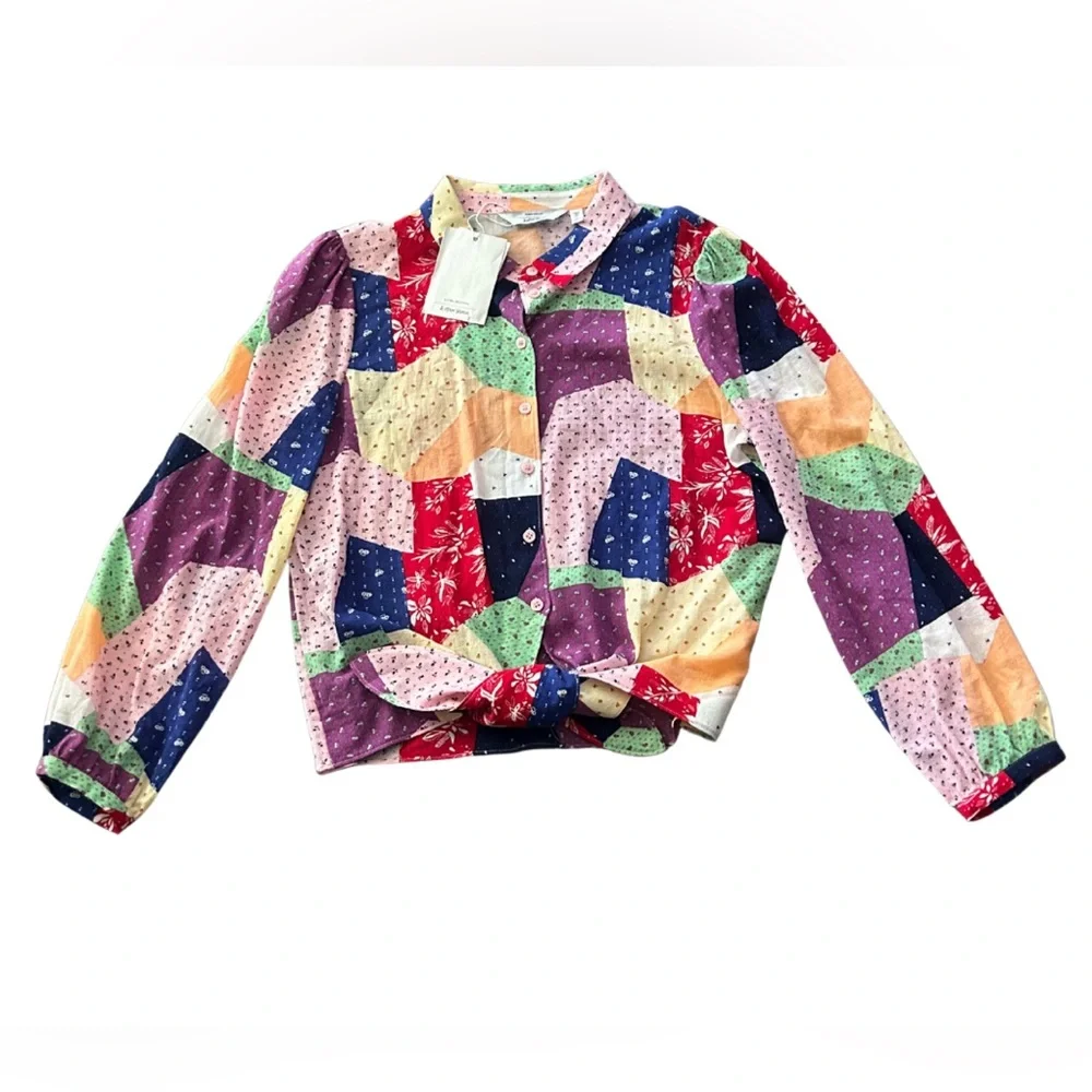 & Other Stories Patchwork Tie Button Down Shirt | NWT | Size 8 - Picture 2 of 7